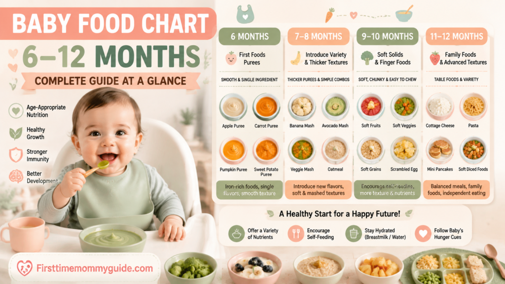 Baby Food Chart 6 to 12 Months: Free Month-by-Month Feeding 2026